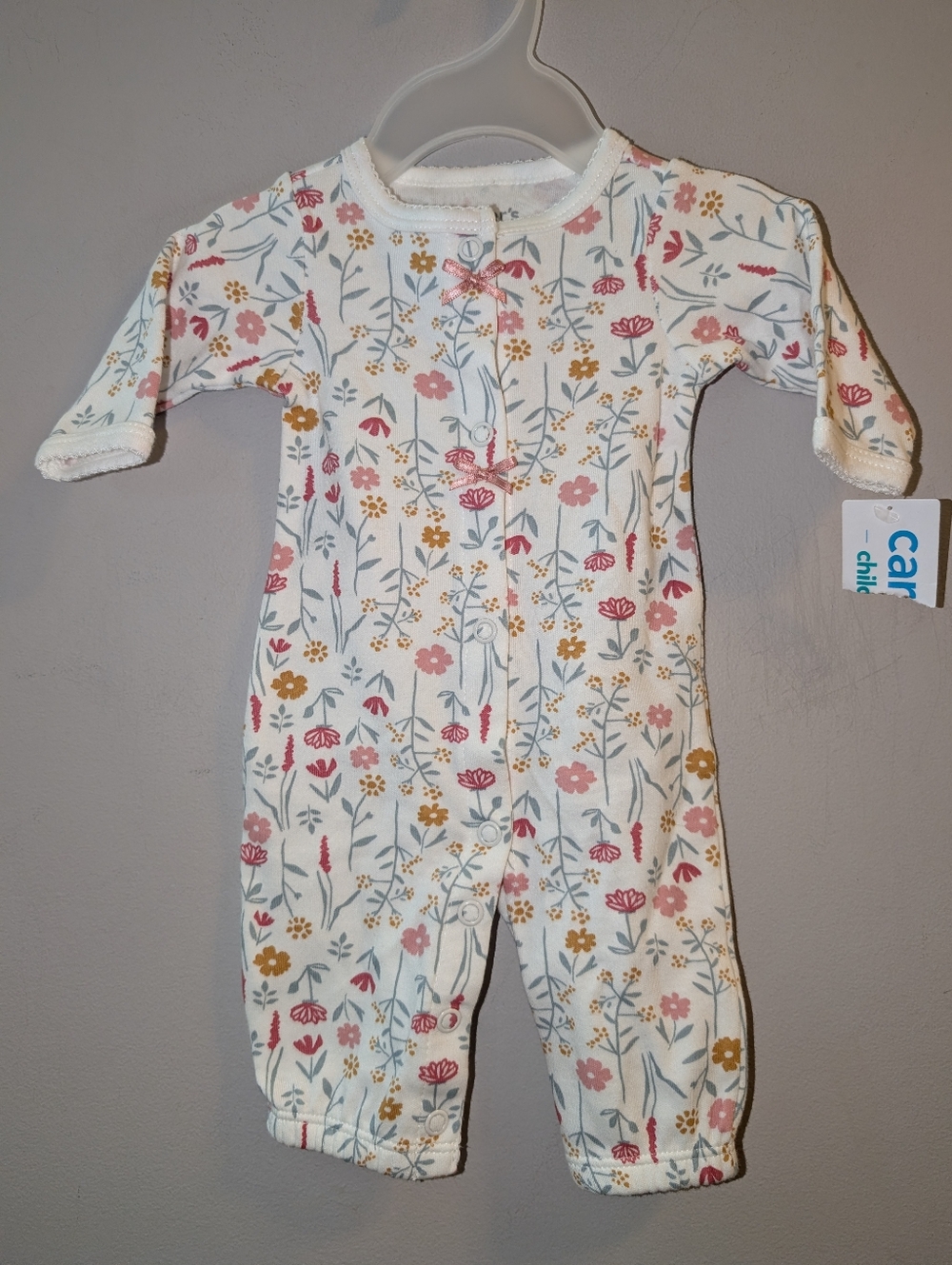 🆕 Carter's Cream Floral One-Piece Outfit with Snap Front Baby Girl Preemie 🌷